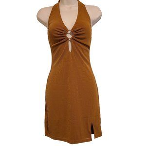 Wild Fable Womens Sleeveless Halter Bodycon Dress Brown Glitter Size M
